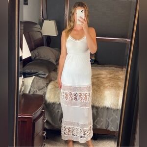 Gianni Bini White Sleeveless Crochet Long Maxi Dress, XS
